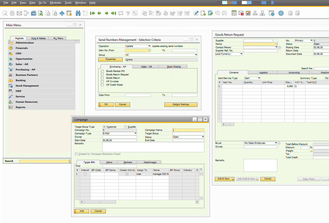 SAP Business One interface