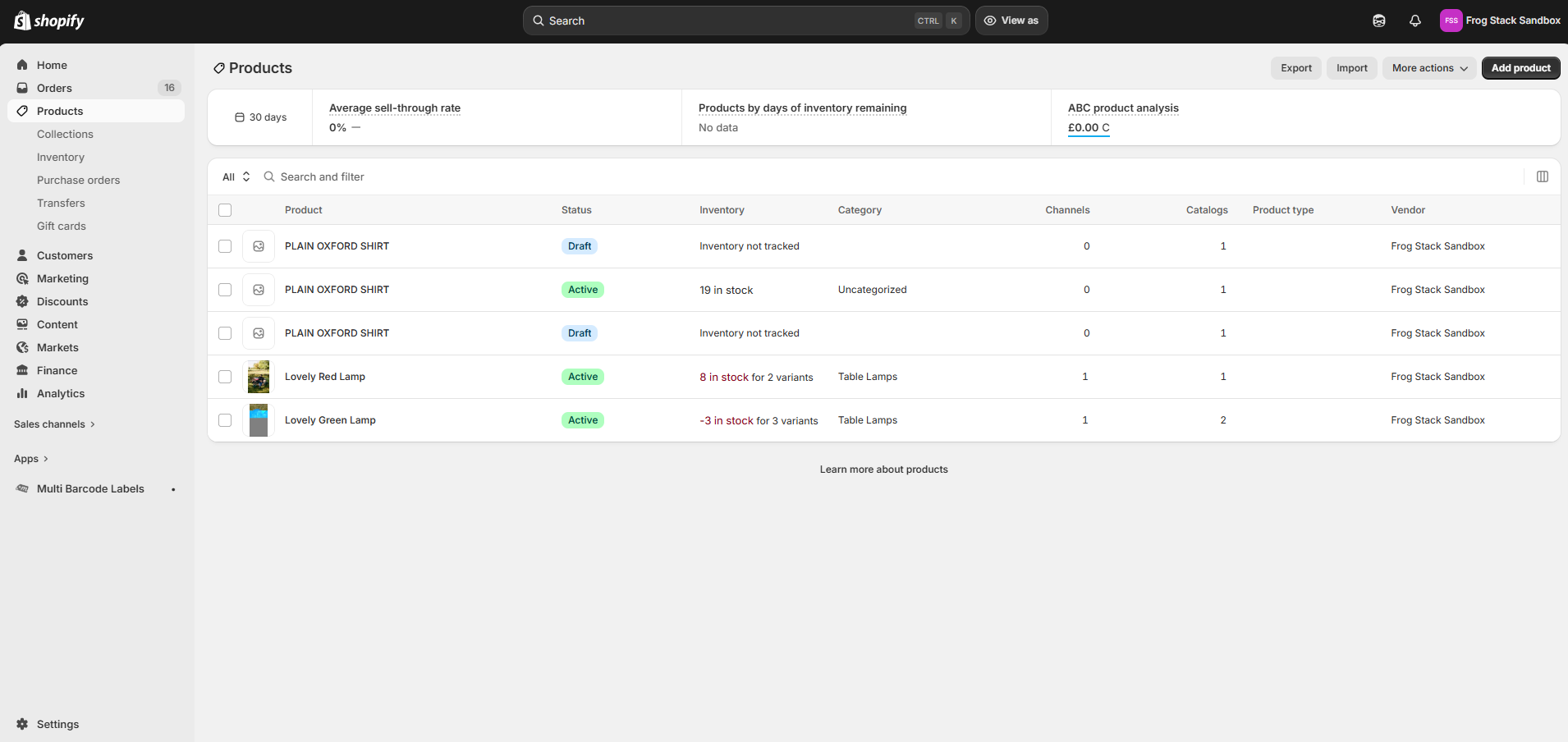 Shopify interface